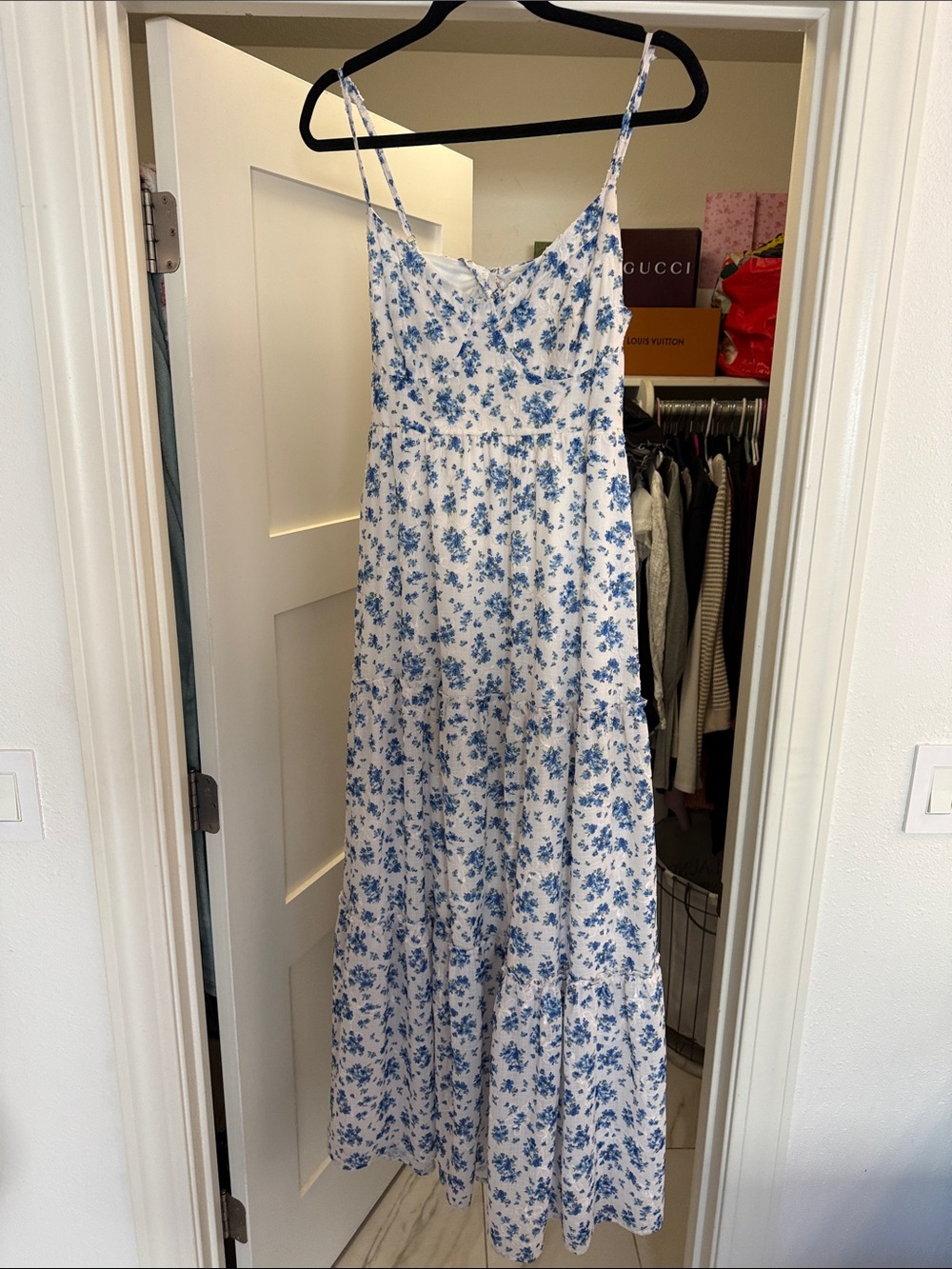 Arula Blue Floral Spaghetti Strap Maxi Dress 0x